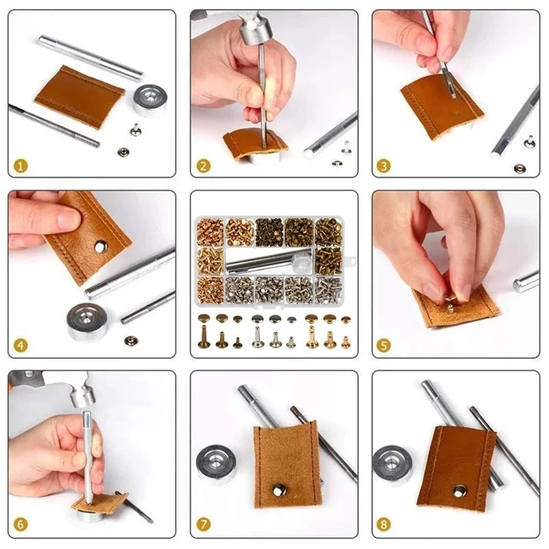 Metal Double Cap Rivets with Setting Tool Kit for Leathercraft & Repairs