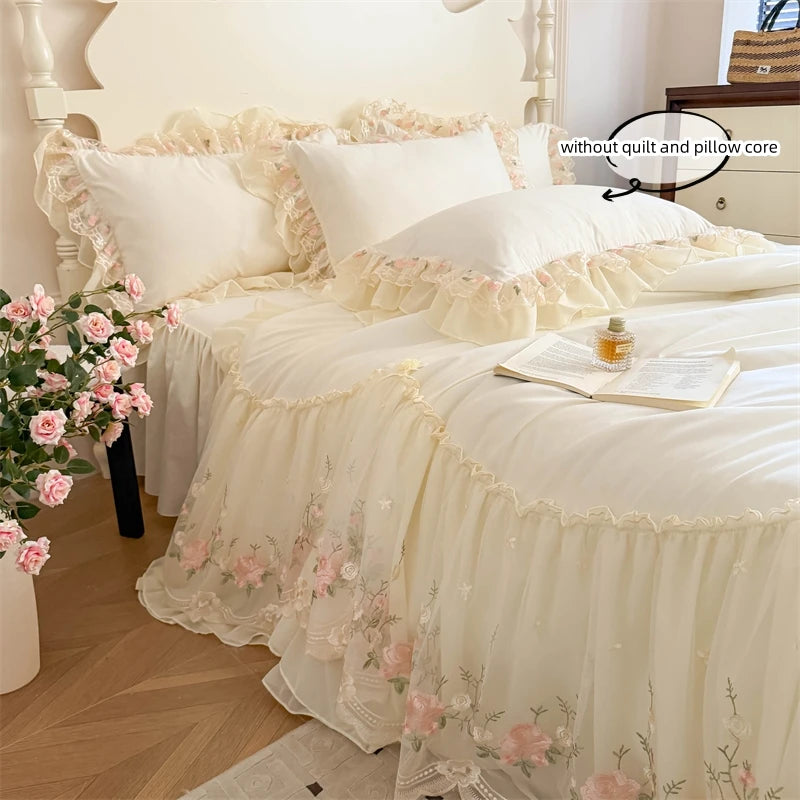 Lace-Embroidered Duvet Cover Set with Pillowcases