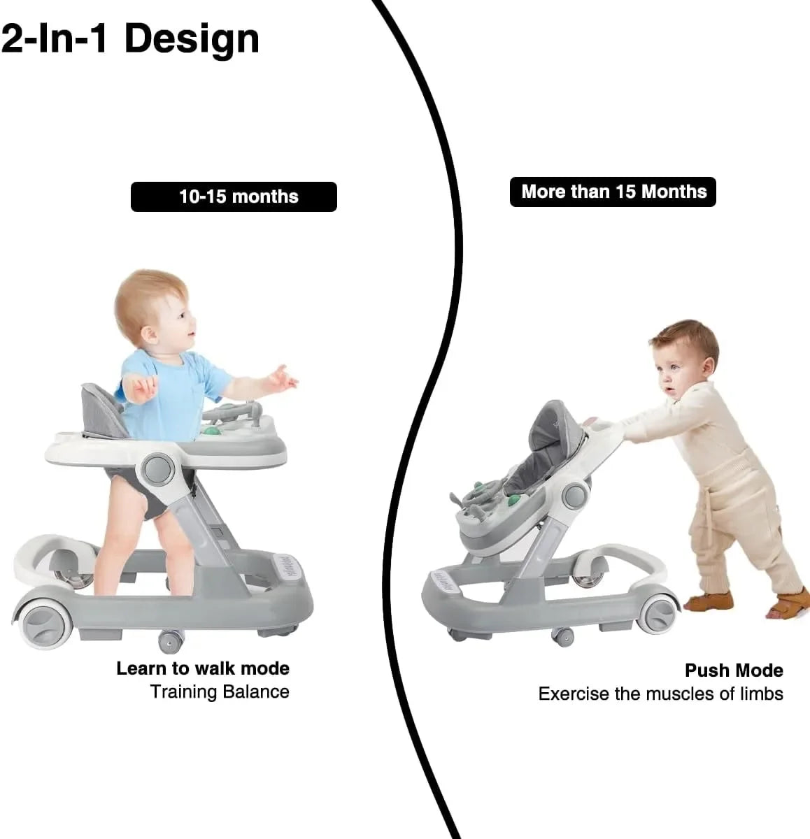 2-in-1 Convertible Baby Walker with Removable Activity Tray