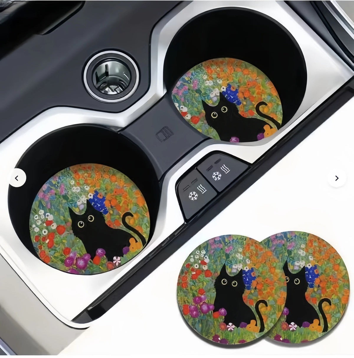 Decorative Cat Flower Car Cup Holder Mat Set