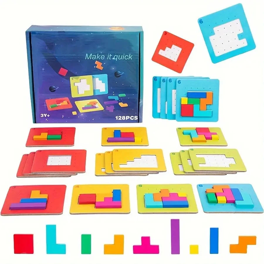 Colorful Wooden Puzzle Brain Teaser for Kids – Two-Player Challenge Game