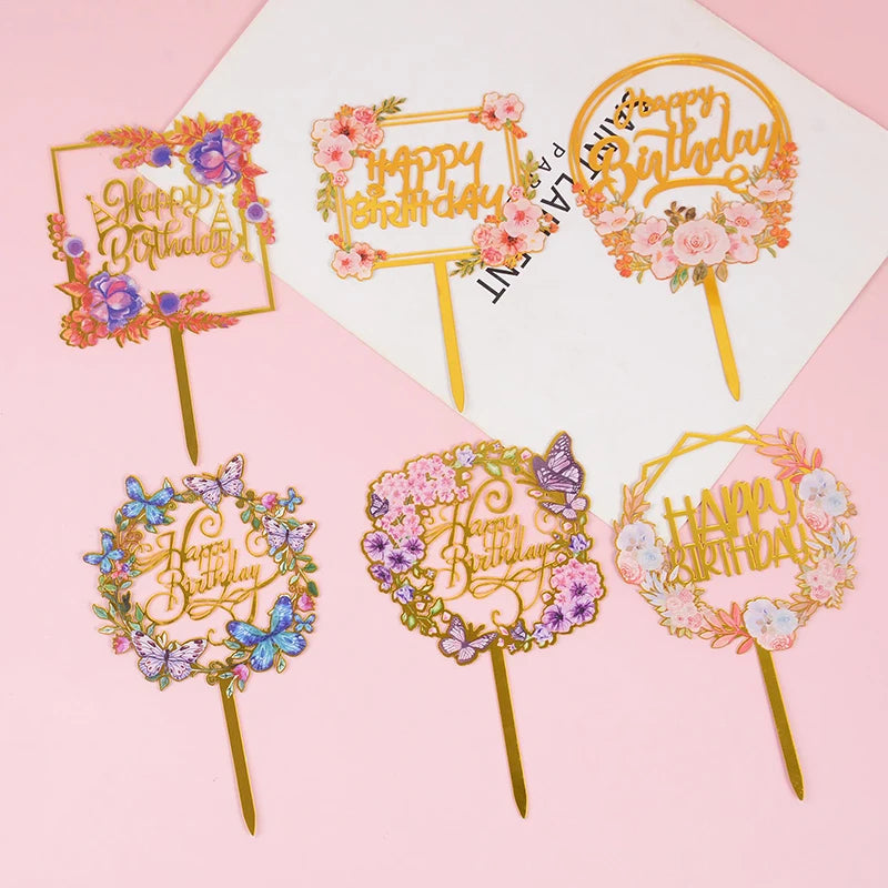 Golden Acrylic Happy Birthday Cake Topper