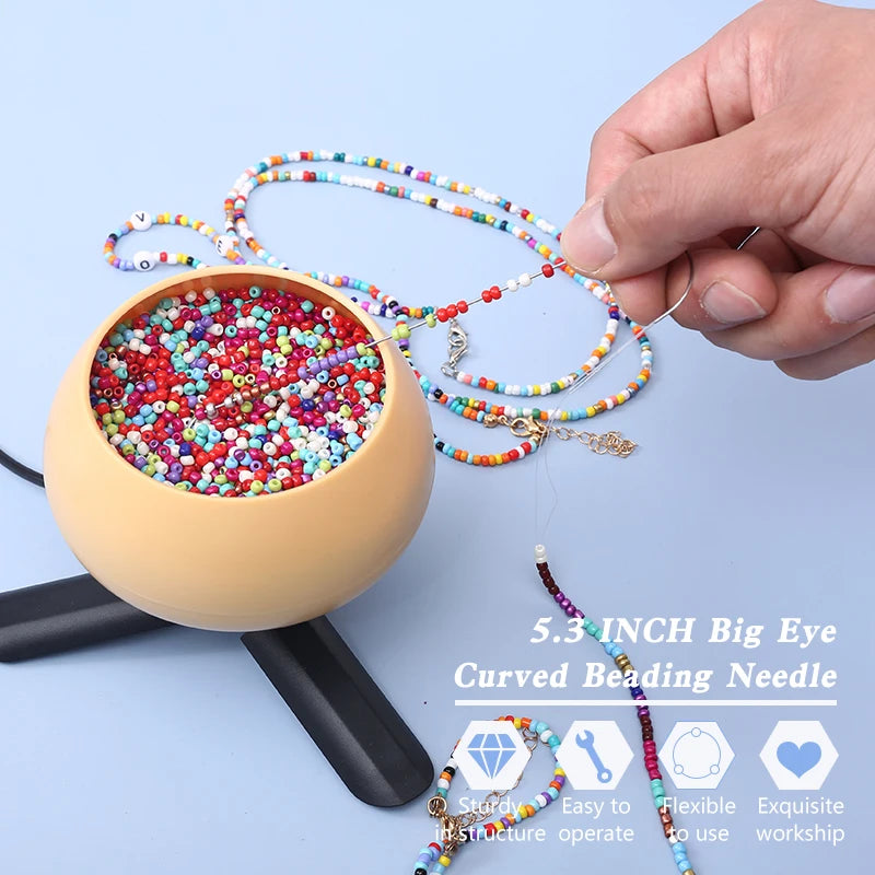 Large Eye Curved Beading Needles for Jewelry Making (5.3 Inch)