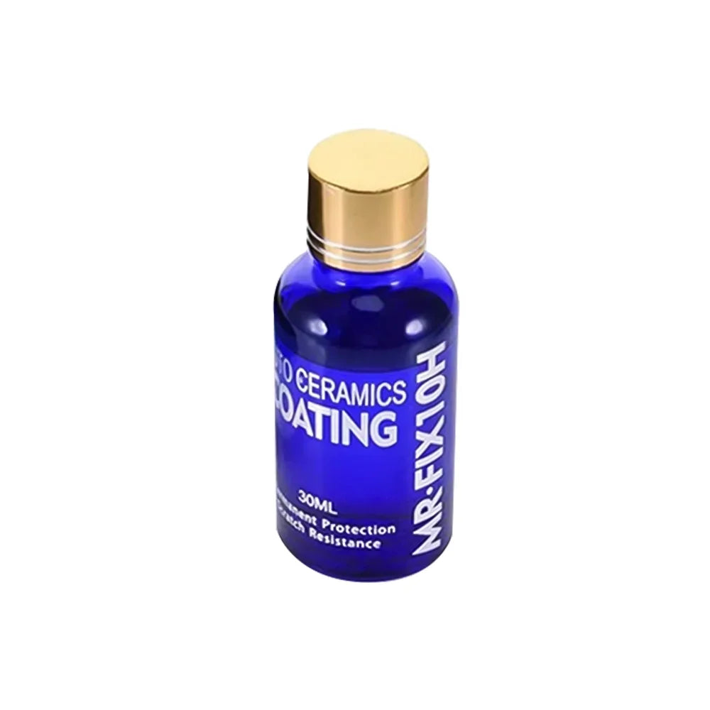 A small blue bottle of MR FIX 10 ceramic coating product with a gold cap.