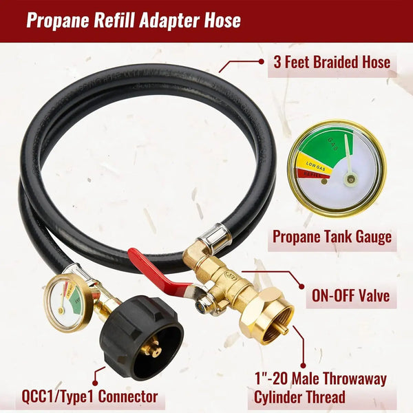 Adaptateur de Remplissage de Bouteille de Propane avec Manomètre