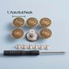 A set of bronze no-sew buttons for jeans and denim, measuring 1.7cm or 0.67inch.