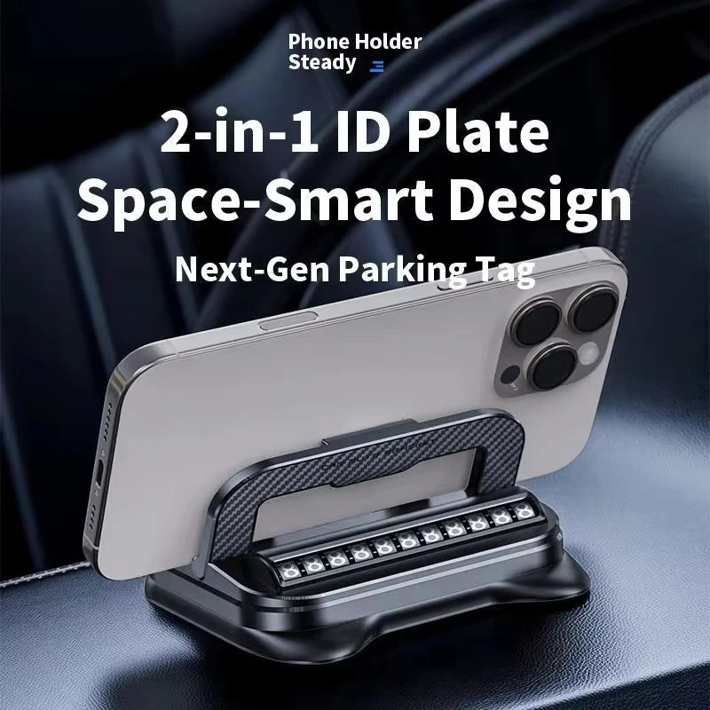 360° Rotating Car Phone Holder with Dashboard Mount and Parking Number Plate