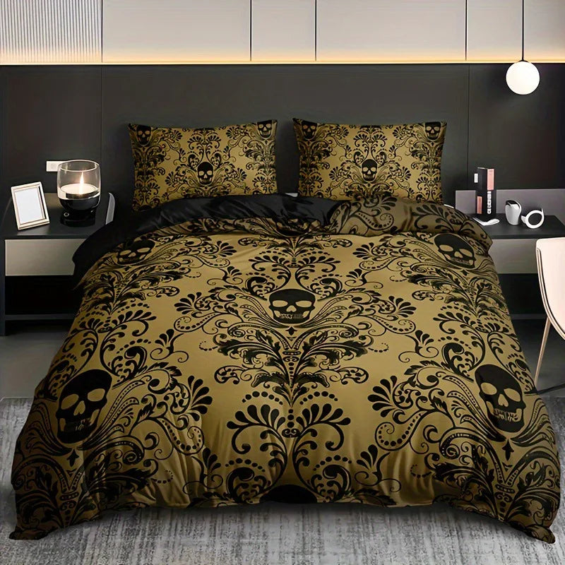 Gothic Skull & Damask Comforter Cover Set