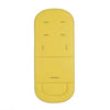 A yellow cartoon baby stroller seat cushion with a rectangular shape and two slots.