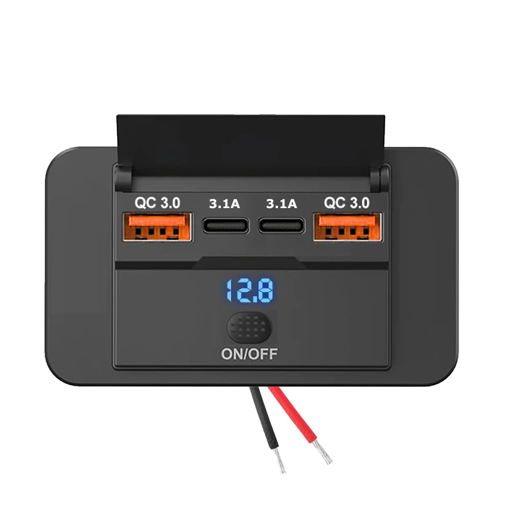96W 4-Port USB Car Charger with Dual PD & Dual QC 3.0