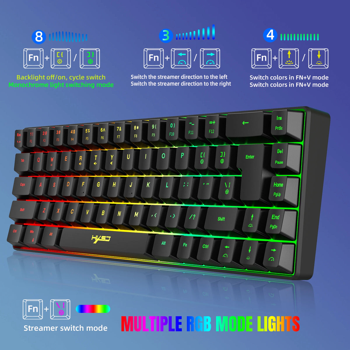 Compact 68-Key RGB Gaming Keyboard with USB Wired Connection