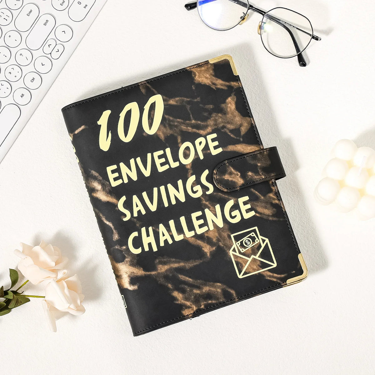 Marble A5 Savings Challenge Binder with 100 Cash Envelopes