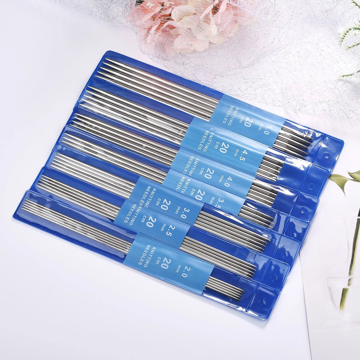Stainless Steel Knitting Needle Set (20cm, 2–5mm)