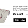 Roll of vintage self-adhesive wallpaper featuring a pink floral bird pattern for living room decor.