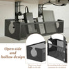 Black under desk cable management tray with clamp-on design featuring an open side and hollow design for air circulation