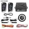A set of keyless entry components including a remote, a push button, and various wiring harnesses for an ignition system.