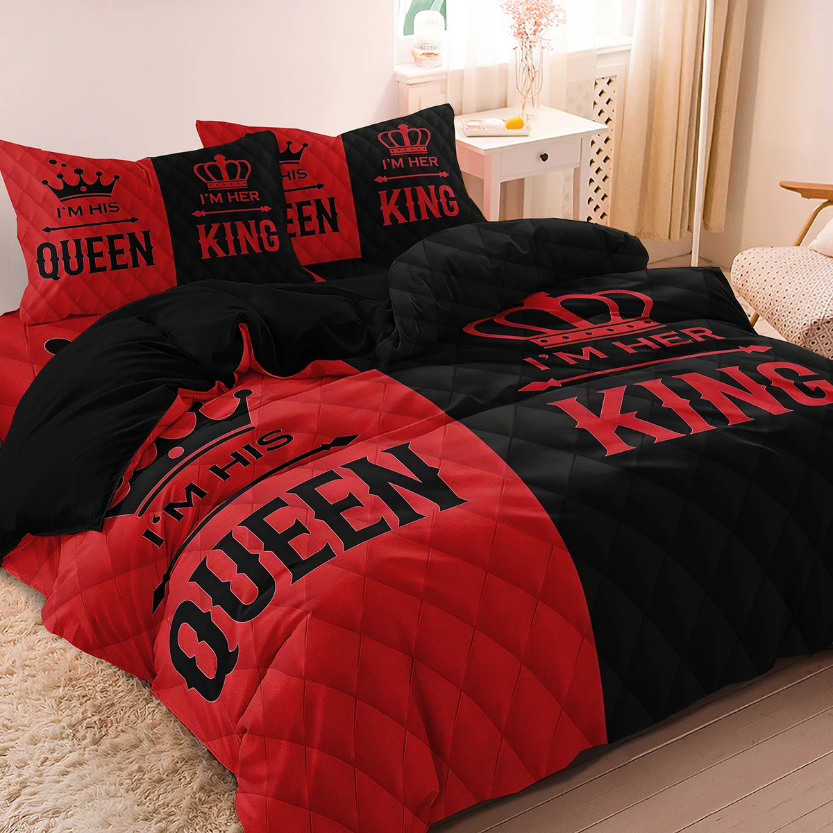 King & Queen Crown Print Duvet Cover Set