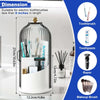 A clear rotating toothbrush holder with a dustproof cover and storage for various brushes and tools.