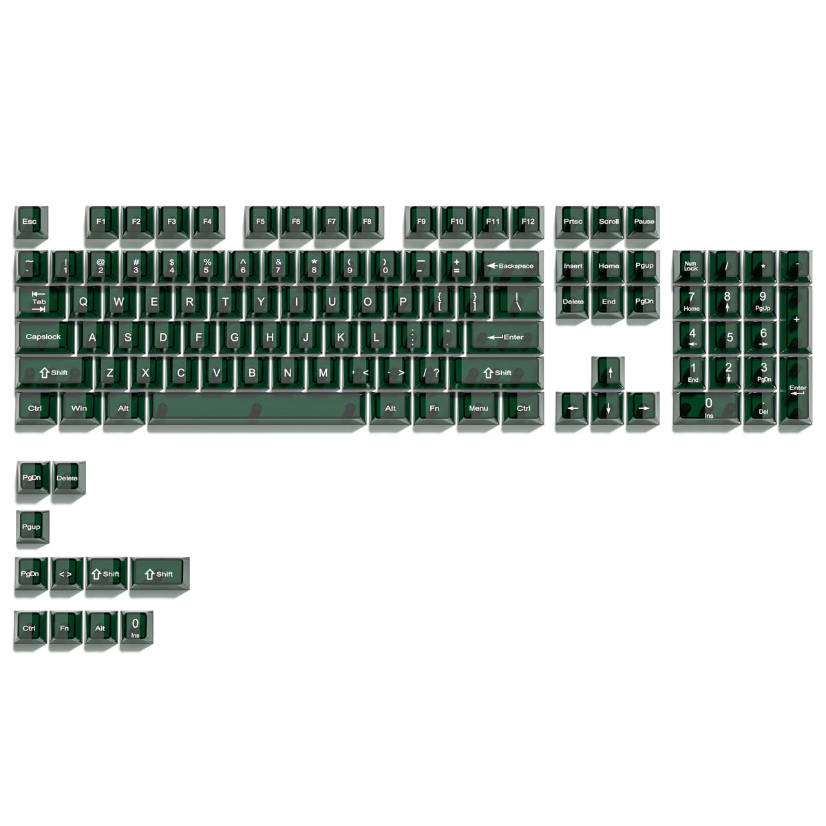 A full set of 115-key crystal clear RGB backlit keycaps with an MDA profile.