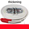 A thick gray tow rope with silver buckles and reflective stripes is shown coiled and partially unrolled.