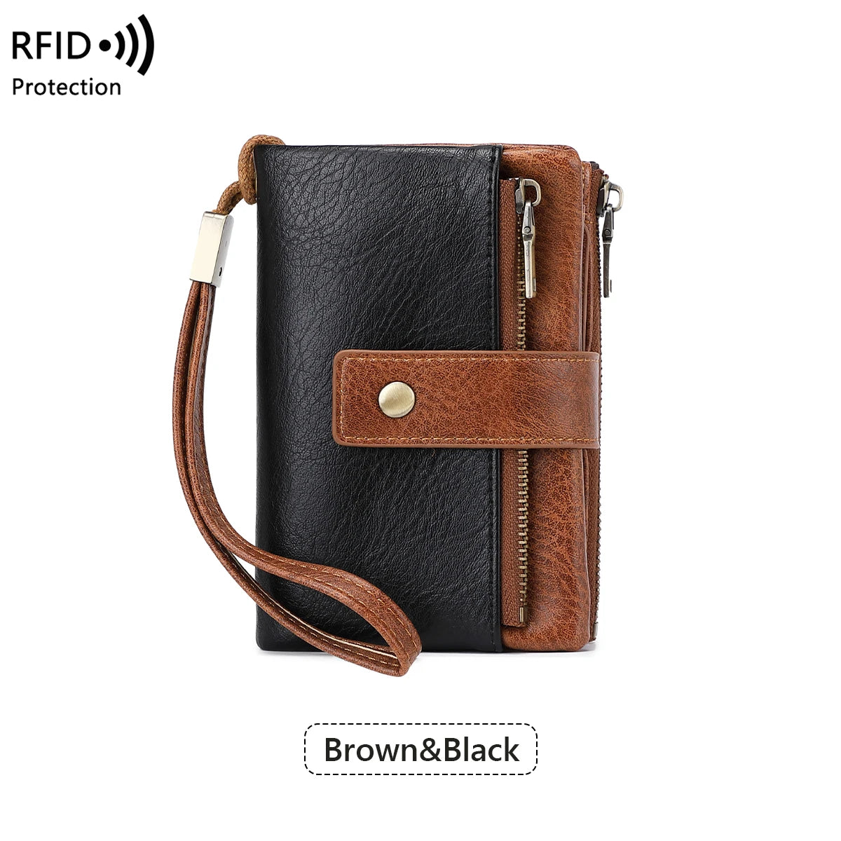 Vintage RFID-Blocking Triple-Fold Wallet with Double Zipper