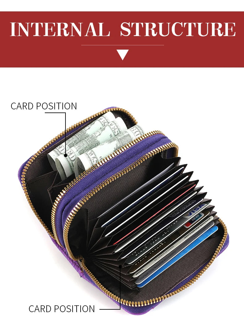 PU Leather Women's Multi-Slot Zipper Wallet Card Holder