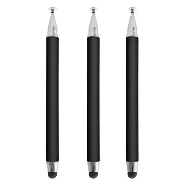 Schwarzer Kapazitäts-Stift mit silberner Spitze vor weißem Hintergrund.