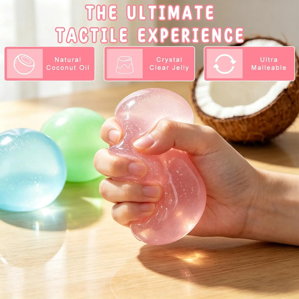 Slow Rebound Stress Relief Squishy Ball – Coconut Oil Jelly Sensory Toy
