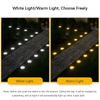 Two options for pathway lights showing white and warm light illumination on a dark garden path.