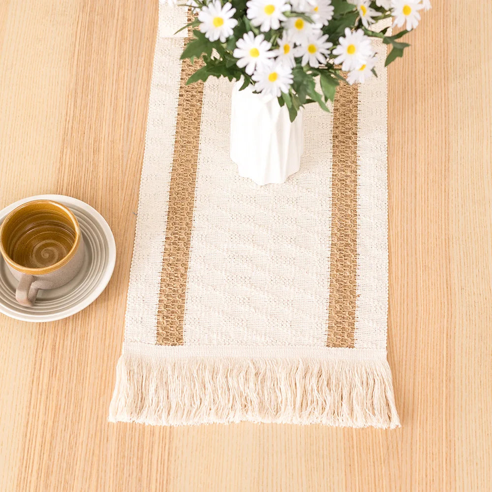 Boho Cotton Tassel Table Runner for Farmhouse & Wedding Decor