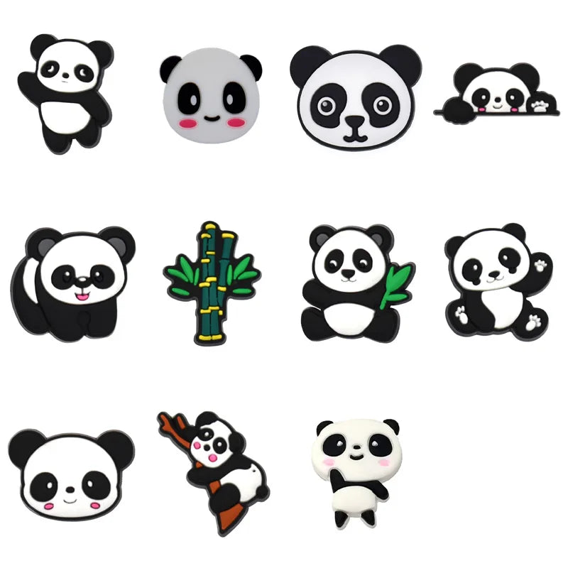 A set of black and white panda PVC charms and pins for decoration.