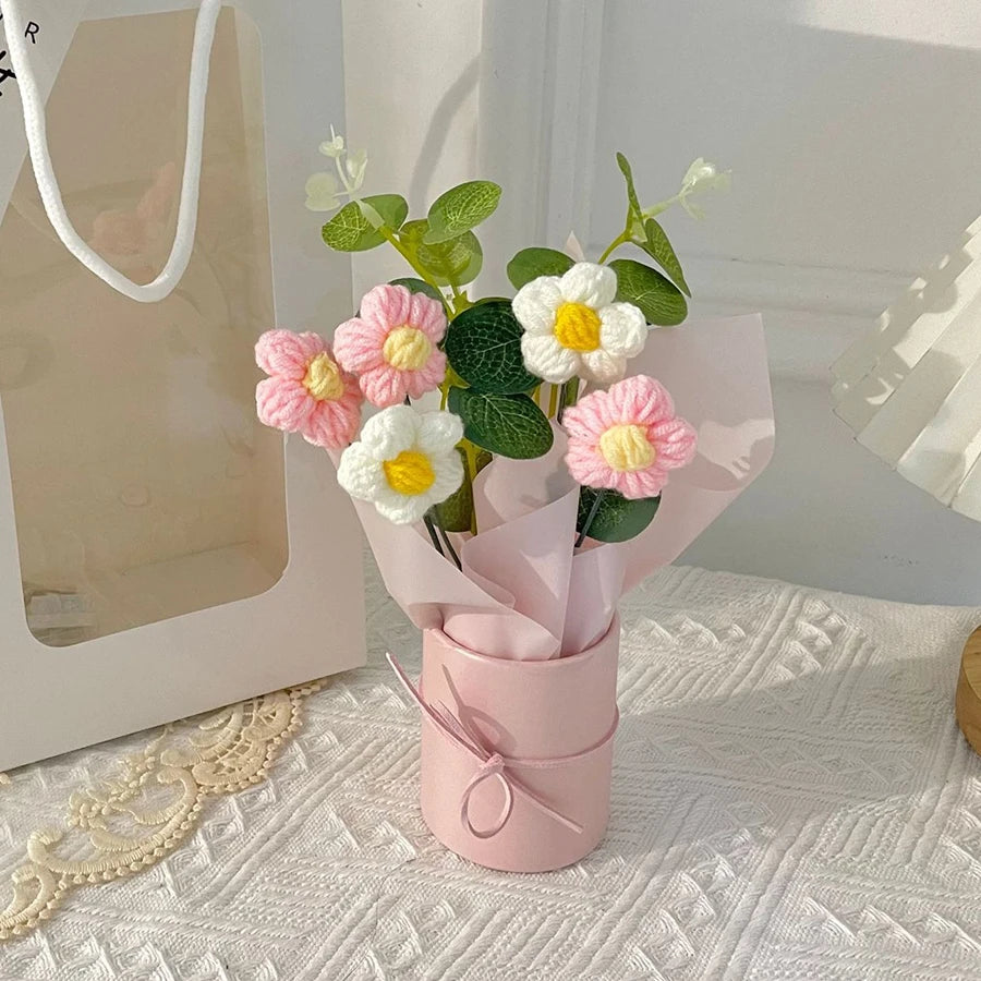 Handcrafted Yarn Flower Bouquet with Vase – Everlasting Home Décor
