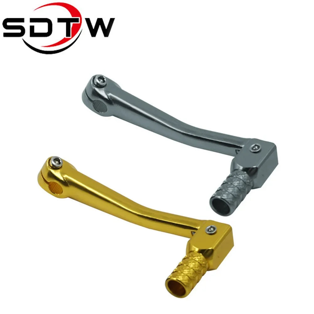 CNC aluminum folding gear shift lever for motorcycles and dirt bikes in silver and gold colors