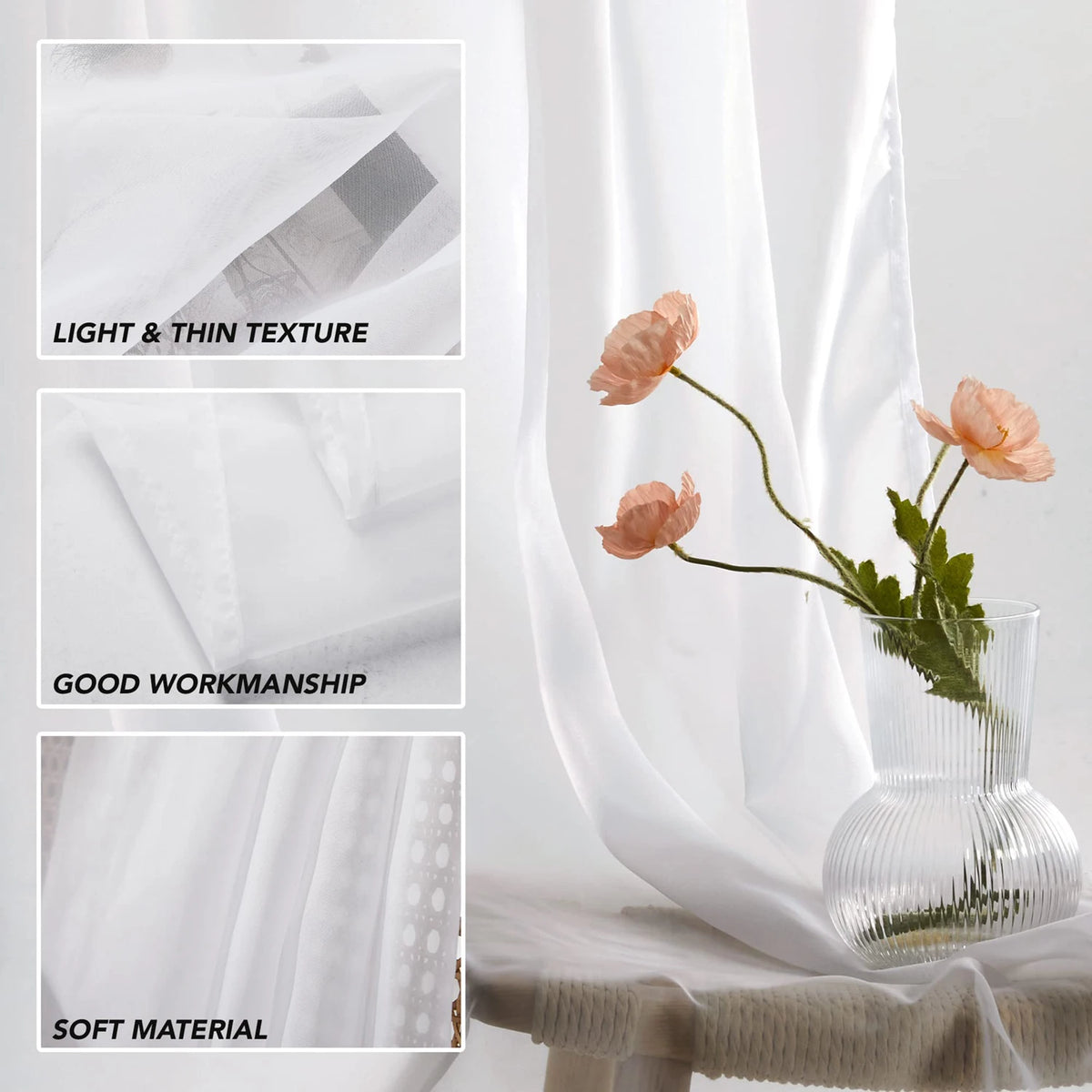 Sheer Chiffon Curtains with Light Filtering | Elegant Tulle Drapes