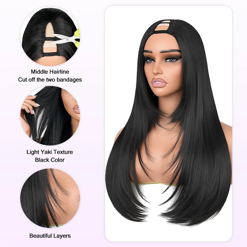 V-Part Straight Half Wig with Natural Layered Volume