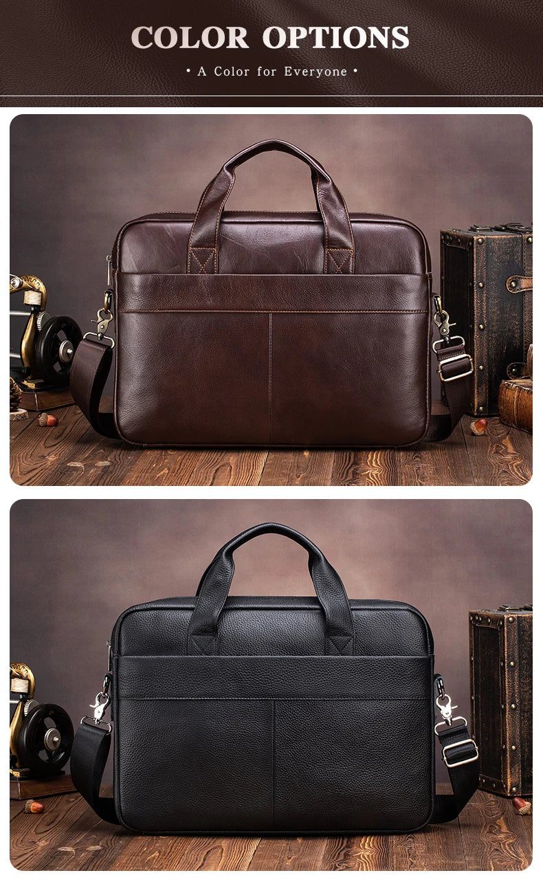Genuine Leather Business Briefcase for Men – Fits 15.6" Laptop