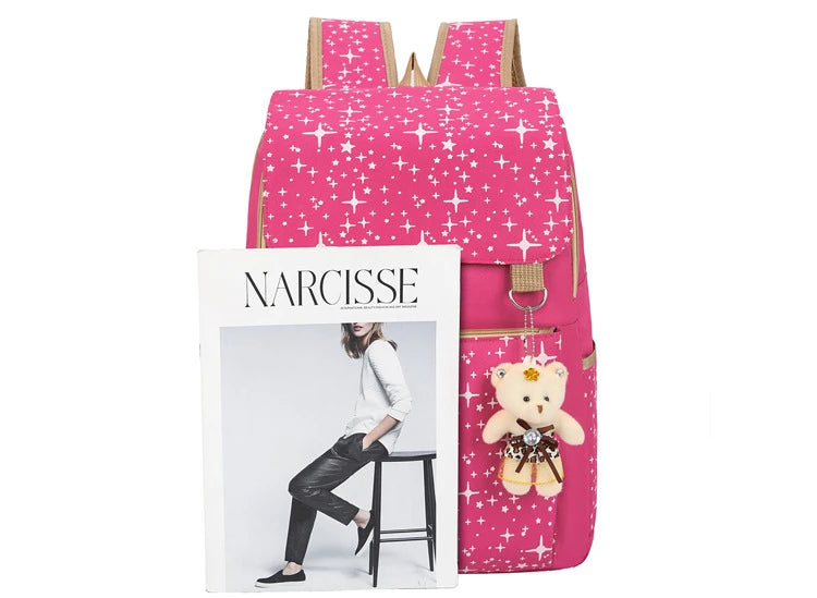 3-Piece Canvas Backpack Set for School