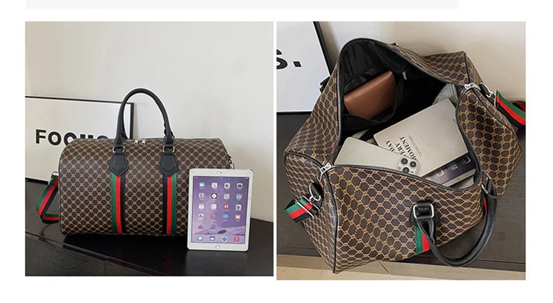 Large Capacity Women's Travel Duffel Tote with Plaid Design