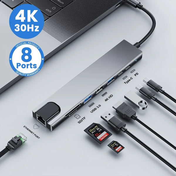8-in-1 USB-C Hub with 4K HDMI, Ethernet & Card Reader