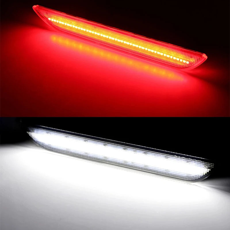 LED rear side marker lights for a vehicle, showing both red and white illumination.