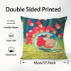 Double sided printed pillow featuring a cartoon character design on a green background