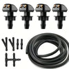 A set of four black windshield washer hose connectors and a coiled black hose.