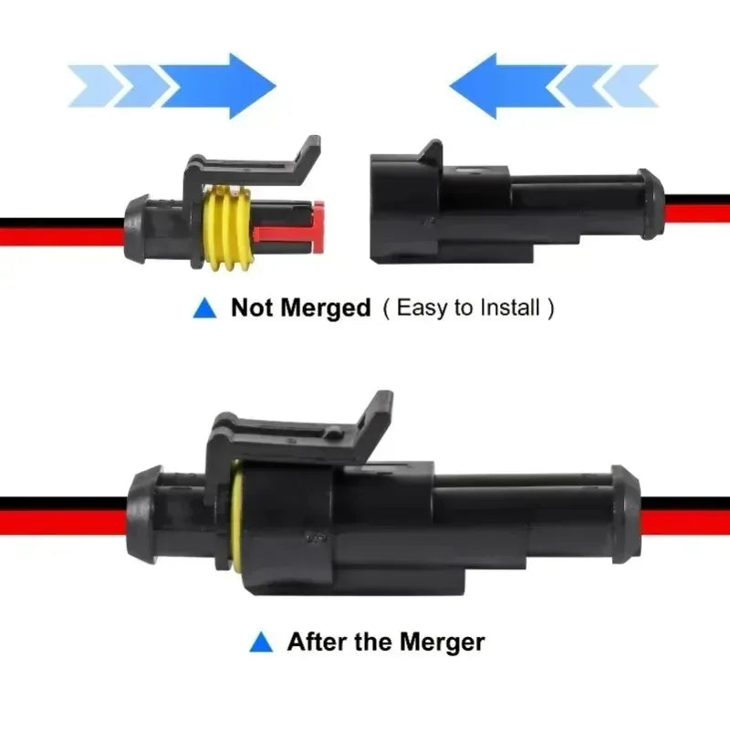 Waterproof 2-Pin Electrical Connector Kit with 16 AWG Wire