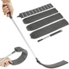 A hand is shown using a retractable microfiber gap cleaning duster with a flexible head to clean a surface.
