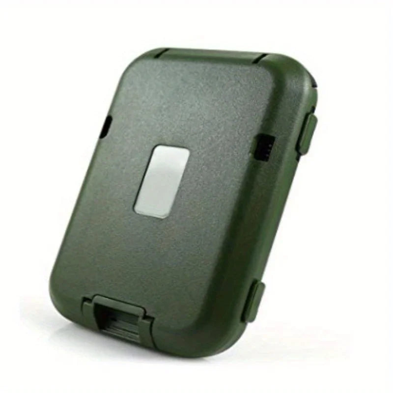 Dunkelolivgriges minimalistisches Anti-RFID-Kreditkarten-Wallet mit rechteckigem silbernem Displayfenster.