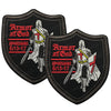 Two embroidered patches depicting a crusader knight in armor with the text Ephesians 6:13-17 on a black background