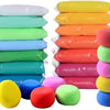 A collection of colorful air dry clay modeling tools and shapes for kids.