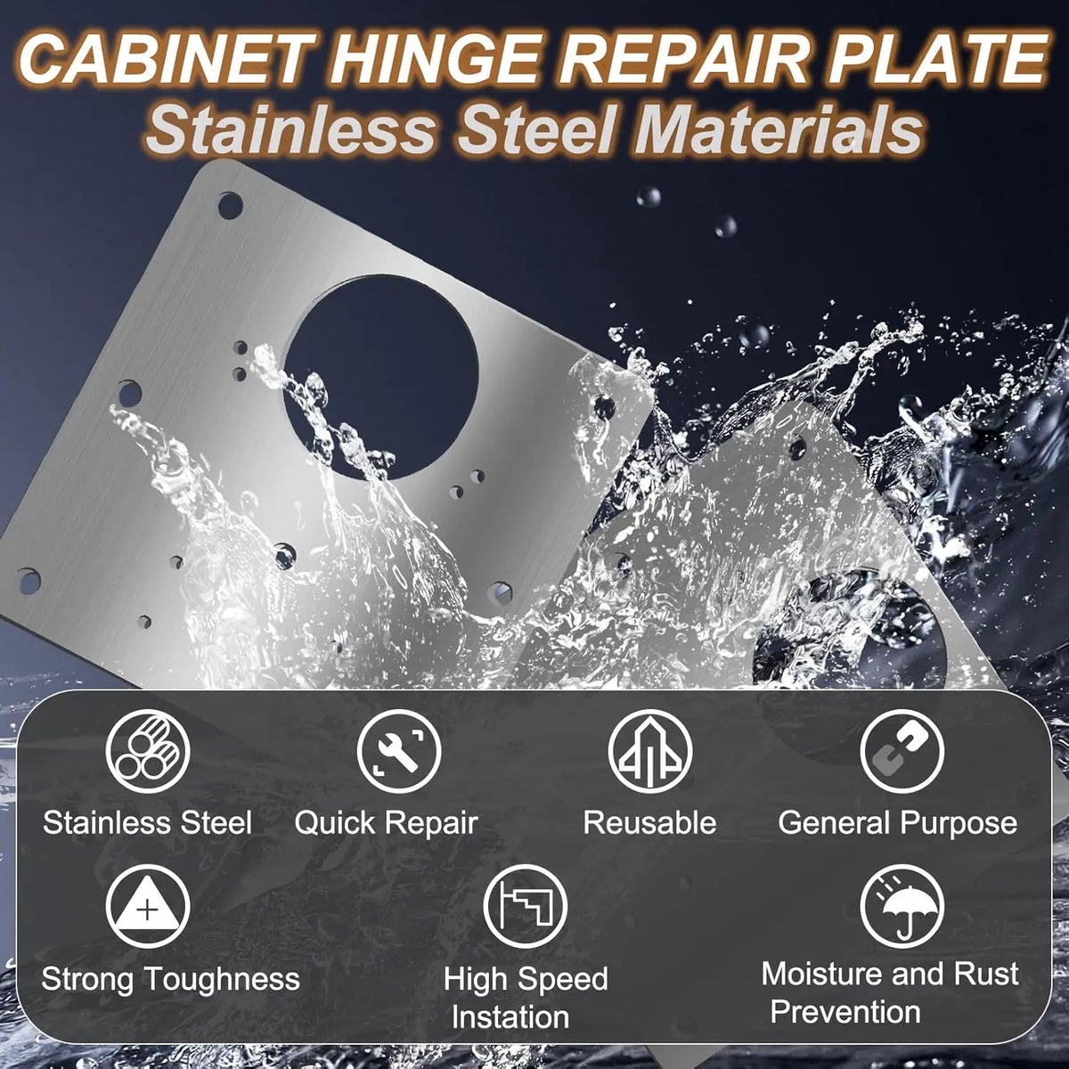 Stainless Steel Hinge Repair Plate Set for Cabinet Doors