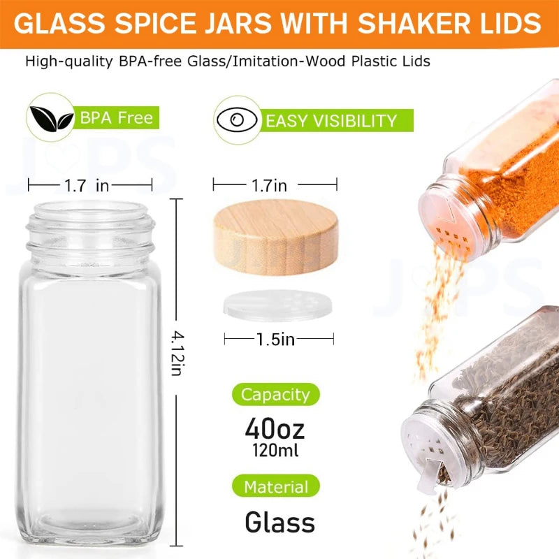 Glass Spice Jars with Bamboo Shaker Lids