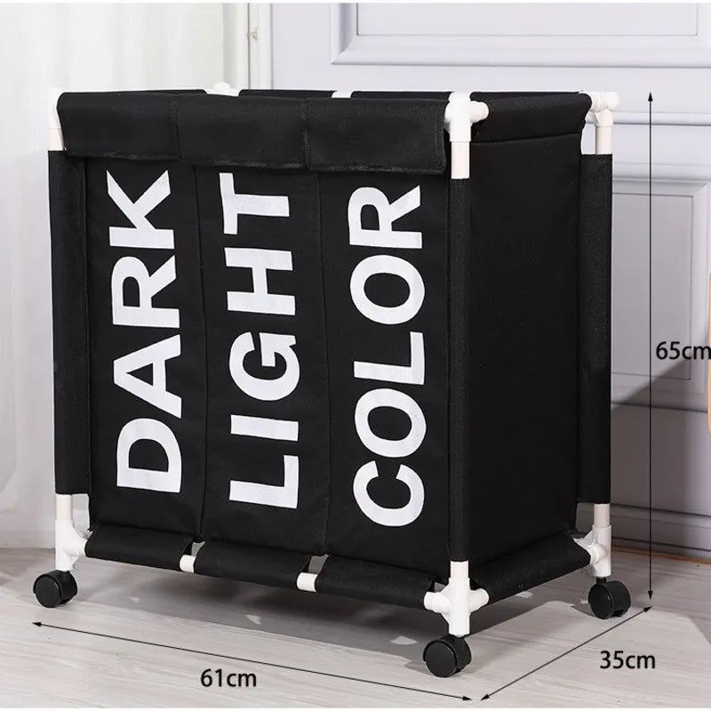 3-Compartment Rolling Laundry Hamper with Wheels